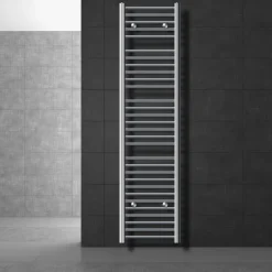 Elektrischer Badheizkörper mit Heizstab 900W 400x1800 mm Chrome gebogen mit Seitenanschluss & Thermostat Digitalanzeige LuxeBath