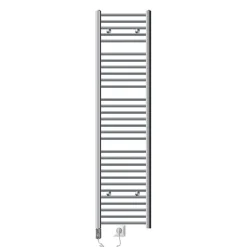 Elektrischer Badheizkörper mit Heizstab 900W 400x1800 mm Chromegebogen Seitenanschluss & Thermostat Digitalanzeige LuxeBath
