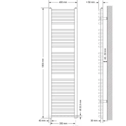 Elektrischer Badheizkörper mit Heizstab 900W 400x1800 mm Chromegebogen Seitenanschluss & Thermostat Digitalanzeige LuxeBath