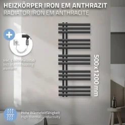Elektrischer Badheizkörper mit Heizstab 900W 500x1200 mm Anthrazit