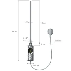 Elektrischer Badheizkörper mit Heizstab 900W 500x1200 mm Chrome gebogen Seitenanschluss & Thermostat LuxeBath