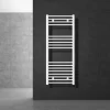 Elektrischer Badheizkörper mit Heizstab 900W 500x1200 mm Weiß gebogen mit Seitenanschluss & Thermostat Digitalanzeige LuxeBath