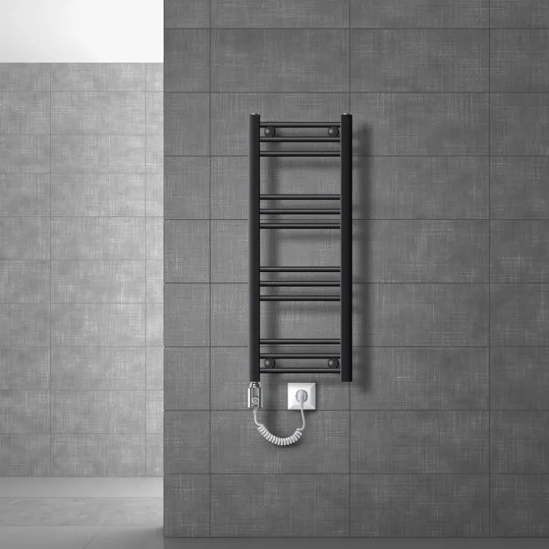 Elektrischer Badheizkörper mit Heizstab 600W 300x800 mm Anthrazit gerade mit Seitenanschluss LuxeBath