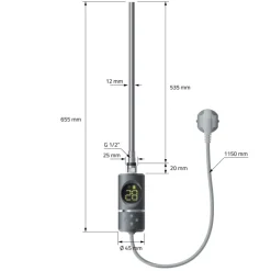 Elektrischer Badheizkörper mit Heizstab 600W 300x800 mm Anthrazit gerade mit Seitenanschluss LuxeBath