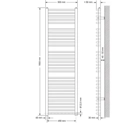 Elektrischer Badheizkörper mit Heizstab 900W 500x1800 mm Weiß gebogen mit Seitenanschluss LuxeBath