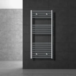 Elektrischer Badheizkörper mit Heizstab 900W 600x1200 mm Chrom gerade Seitenanschluss & Thermostat LuxeBath