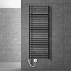 Elektrischer Badheizkörper mit Heizstab 900W 600x1500 mm Anthrazit gerade mit Seitenanschluss LuxeBath