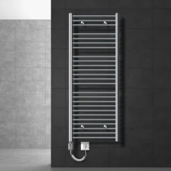 Elektrischer Badheizkörper mit Heizstab 900W 600x1500 mm Chrome gerade mit Seitenanschluss LuxeBath