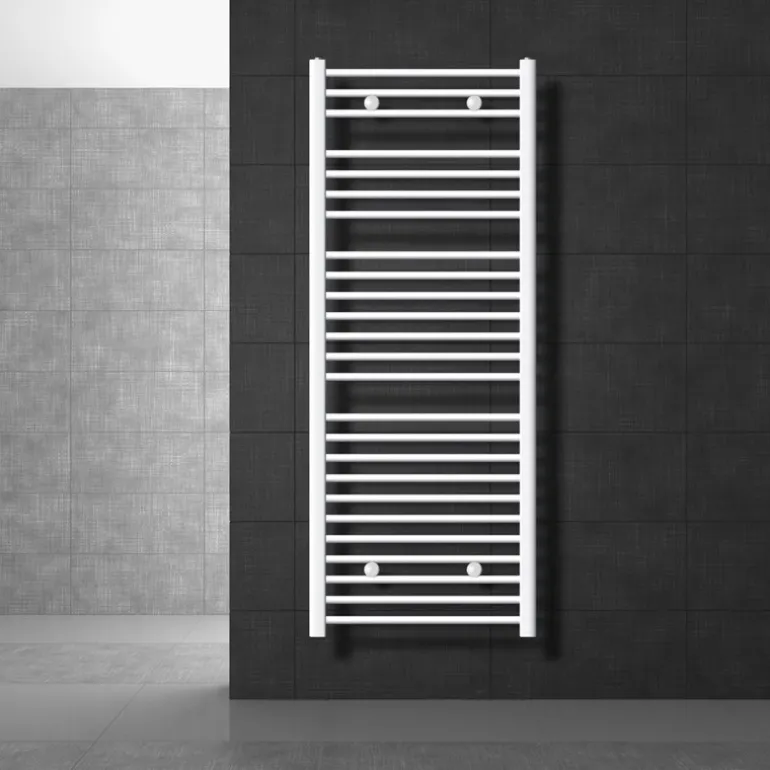 Elektrischer Badheizkörper mit Heizstab 900W 600x1500 mm Weiß gerade Seitenanschluss & Thermostat Digitalanzeige LuxeBath