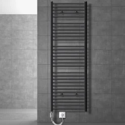 Elektrischer Badheizkörper mit Heizstab 900W 600x1800 mm Anthrazit gerade mit Seitenanschluss LuxeBath