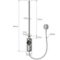 Elektrischer Badheizkörper mit Heizstab 900W 600x1800 mm Chrome gerade Seitenanschluss & Thermostat Digitalanzeige LuxeBath