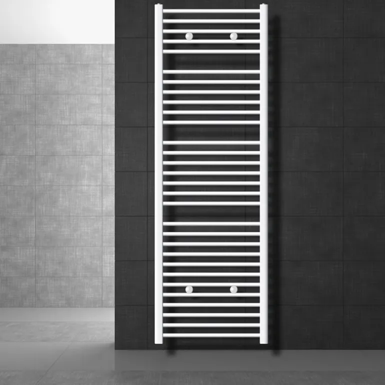 Elektrischer Badheizkörper mit Heizstab 900W 600x1800 mm Weiß gebogen Seitenanschluss & Thermostat Digitalanzeige LuxeBath