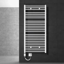 Elektrischer Badheizkörper mit Heizstab 900W 750x1500 mm Weiß gerade Seitenanschluss LuxeBath