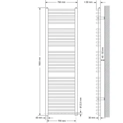 Elektrischer Badheizkörper mit Heizstab 900W 750x1800 mm Weiß gebogen Seitenanschluss LuxeBath