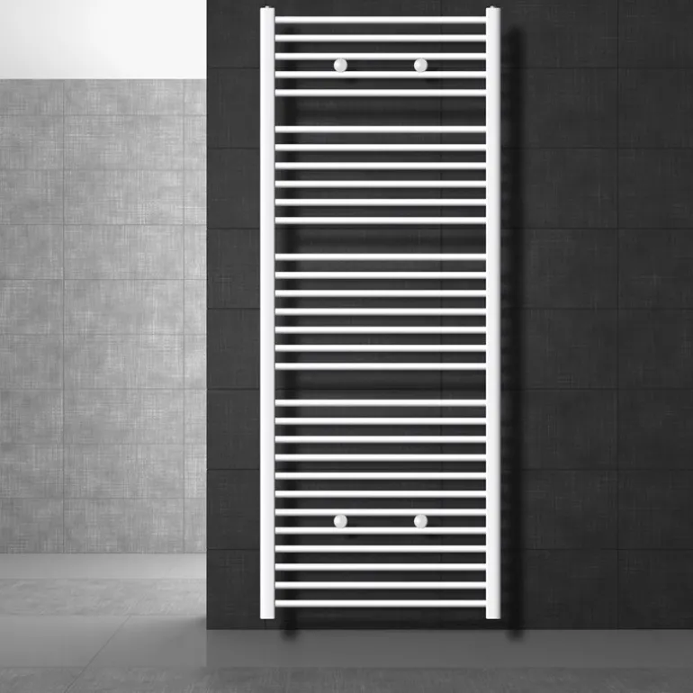 Elektrischer Badheizkörper mit Heizstab 900W 750x1800 mm Weiß gerade Seitenanschluss & Thermostat Digitalanzeige LuxeBath