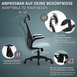 Ergonomischer Bürostuhl Blau Netzgewebe mit verstellbarer Kopfstütze und Rollen ML-Design