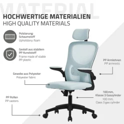 Ergonomischer Bürostuhl Blau Netzgewebe mit verstellbarer Kopfstütze und Rollen ML-Design