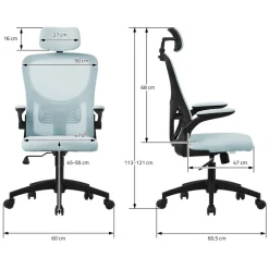 Ergonomischer Bürostuhl Blau Netzgewebe mit verstellbarer Kopfstütze und Rollen ML-Design