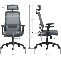 Ergonomischer Bürostuhl Grau Netzgewebe mit verstellbaren Armlehnen und Kopfstütze ML-Design