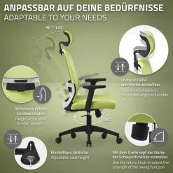 Ergonomischer Bürostuhl Grün Netzgewebe mit verstellbaren Armlehnen und Kopfstütze ML-Design