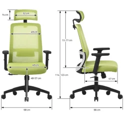 Ergonomischer Bürostuhl Grün Netzgewebe mit verstellbaren Armlehnen und Kopfstütze ML-Design