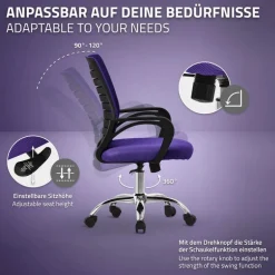 Ergonomischer Bürostuhl mit Armlehnen Netzgewebe Lila mit Rollen ML-Design