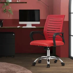Ergonomischer Bürostuhl mit Armlehnen Netzgewebe Rot mit Rollen ML-Design