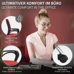 Ergonomischer Bürostuhl mit Armlehnen Netzgewebe Rot mit Rollen ML-Design