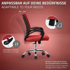 Ergonomischer Bürostuhl mit Armlehnen Netzgewebe Rot mit Rollen ML-Design