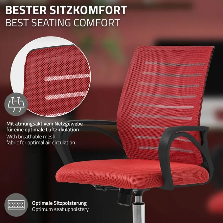 Ergonomischer Bürostuhl mit Armlehnen Netzgewebe Rot mit Rollen ML-Design