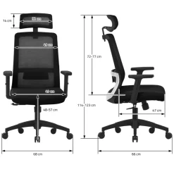 Ergonomischer Bürostuhl Schwarz Netzgewebe mit verstellbaren Armlehnen und Kopfstütze ML-Design