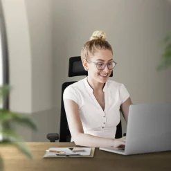Ergonomischer Bürostuhl Schwarz Netzgewebe mit verstellbaren Armlehnen und Kopfstütze ML-Design