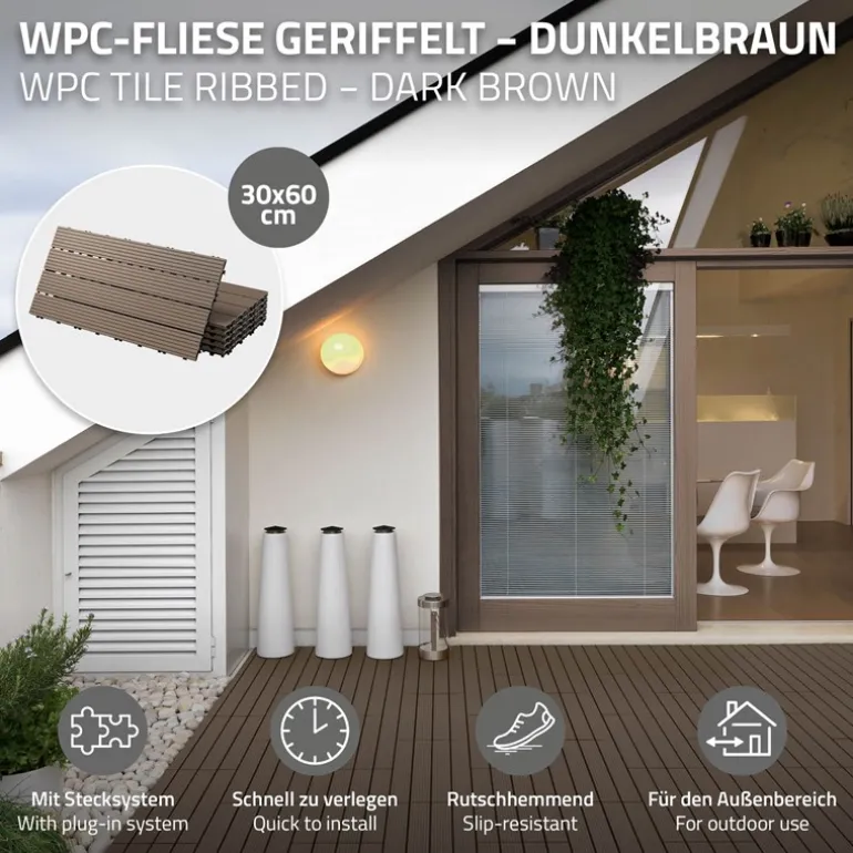 3er Pack WPC Bodenplatte 60x30 dunkelbraun