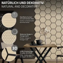 2er Set Akustikpaneele für 1m² Eiche Wandpaneele Hexagon Schalldämmung ML-Design