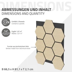 2er Set Akustikpaneele für 1m² Eiche Wandpaneele Hexagon Schalldämmung ML-Design