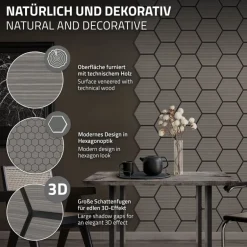2er Set Akustikpaneele für 1m² Grau Wandpaneele Hexagon Schallabsorber Schalldämmung ML-Design
