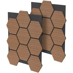 2er Set Akustikpaneele für 1m² Teak Wandpaneele Hexagon Schallabsorber Schalldämmung ML-Design