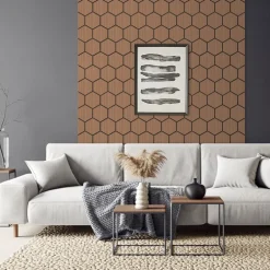 2er Set Akustikpaneele für 1m² Teak Wandpaneele Hexagon Schallabsorber Schalldämmung ML-Design
