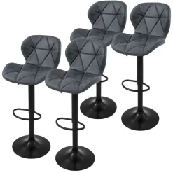 2er Set Barhocker 2x Anthrazit Kunstlederbezug mit Rückenlehne und Fußstütze höhenverstellbar 59-79cm ML-Design