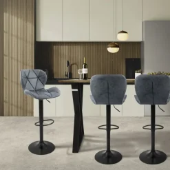 2er Set Barhocker 2x Anthrazit Kunstlederbezug mit Rückenlehne und Fußstütze höhenverstellbar 59-79cm ML-Design
