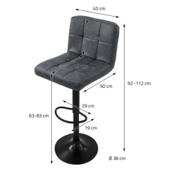 2er Set Barhocker 2x Anthrazit Kunstlederbezug mit Rückenlehne und Fußstütze höhenverstellbar 63-83cm ML-Design