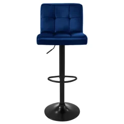 2er Set Barhocker 2x Blau Samtbezug mit Rückenlehne und Fußstütze höhenverstellbar 63-83cm ML-Design