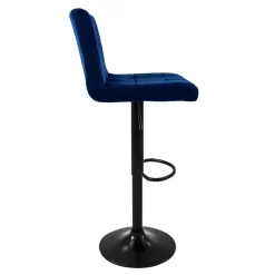 2er Set Barhocker 2x Blau Samtbezug mit Rückenlehne und Fußstütze höhenverstellbar 63-83cm ML-Design