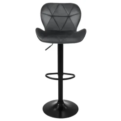 2er Set Barhocker 2x Grau Samtbezug mit Rückenlehne und Fußstütze höhenverstellbar 59-79cm ML-Design
