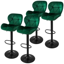 2er Set Barhocker 2x Grün Samtbezug mit Rückenlehne und Fußstütze höhenverstellbar 59-79cm ML-Design