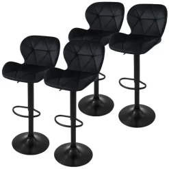 2er Set Barhocker 2x Schwarz Samtbezug mit Rückenlehne und Fußstütze höhenverstellbar 59-79cm ML-Design