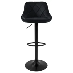 2er Set Barhocker 2x Schwarz Samtbezug mit Rückenlehne und Fußstütze höhenverstellbar 62-82cm ML-Design