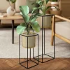 2er Set Blumenständer mit Übertopf 21x21x47/25x25x71 cm Schwarz/Gold aus Stahl ML-Design