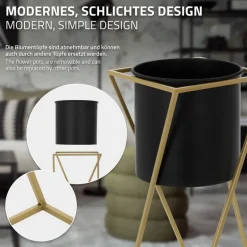 2er Set Blumenständer mit Übertopf Schwarz/Gold aus Stahl ML-Design
