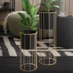 2er Set Blumenständer Ø 21x46,7 / 24x70,5 cm Schwarz aus Stahl ML-Design